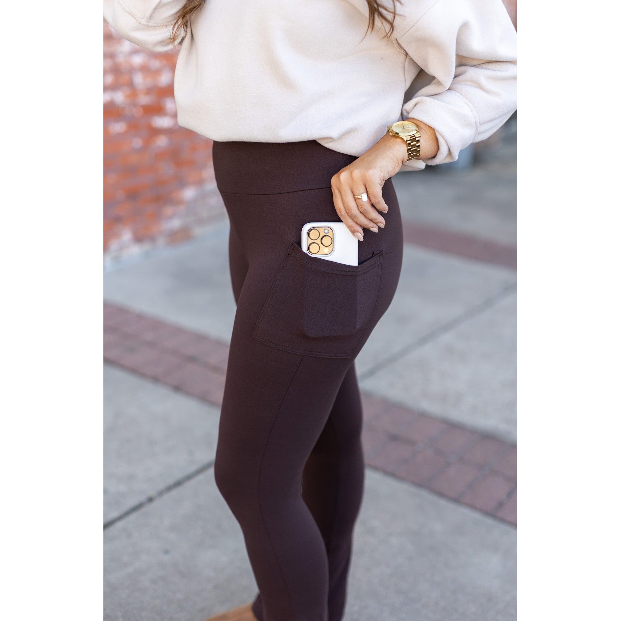 Ready to Ship | The Brandy - Brown Flare Leggings WITH POCKETS*