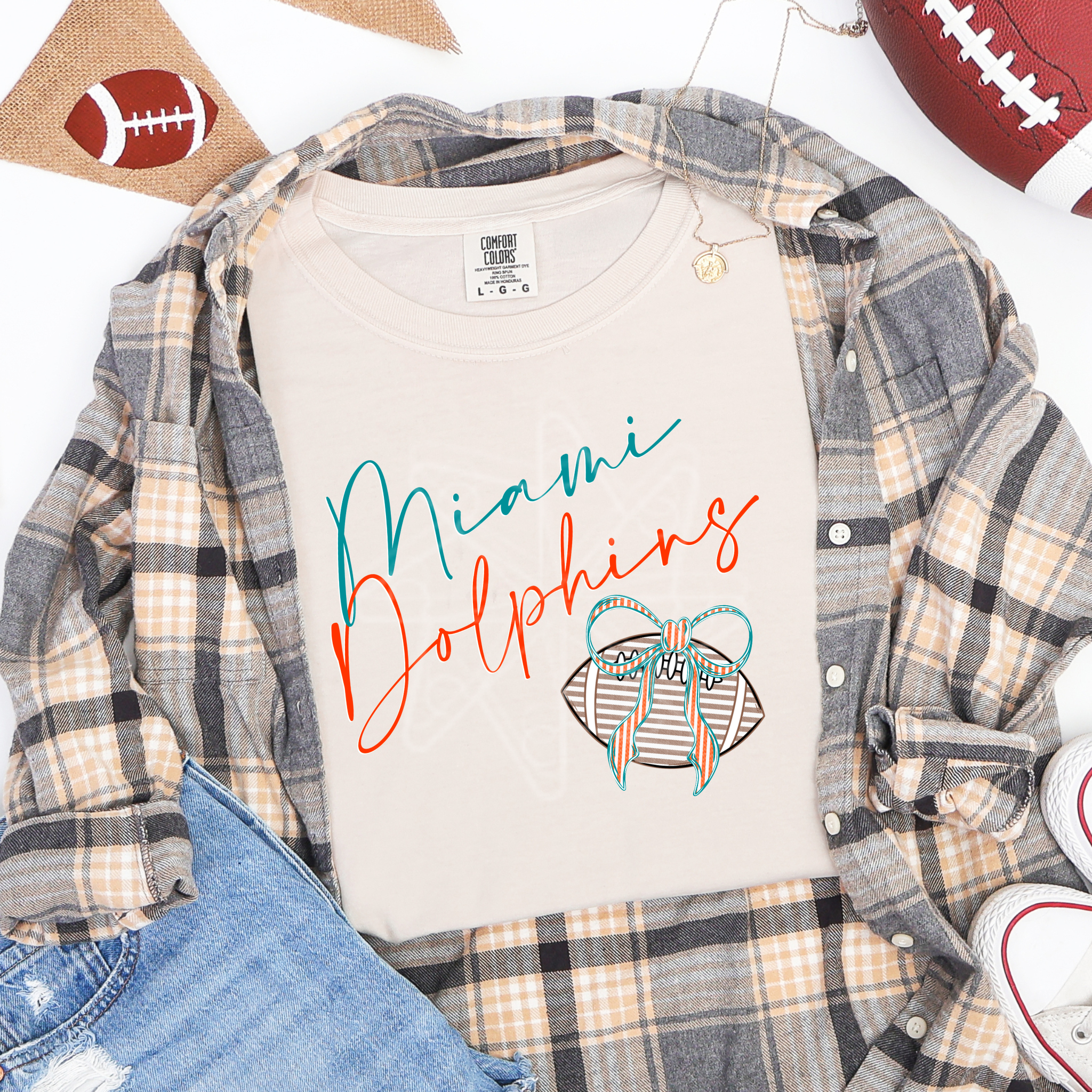 Vintage Plaid Bow Dolphins Tee