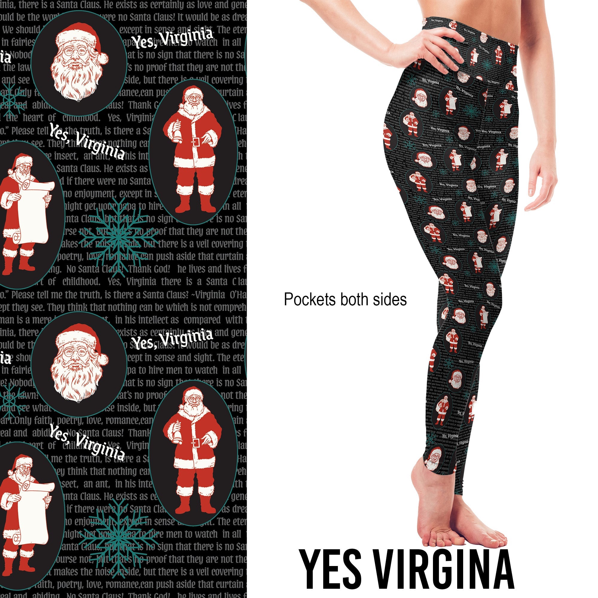 Yes Virginia Santa Claus Christmas Leggings with Pockets-  Pre-Order