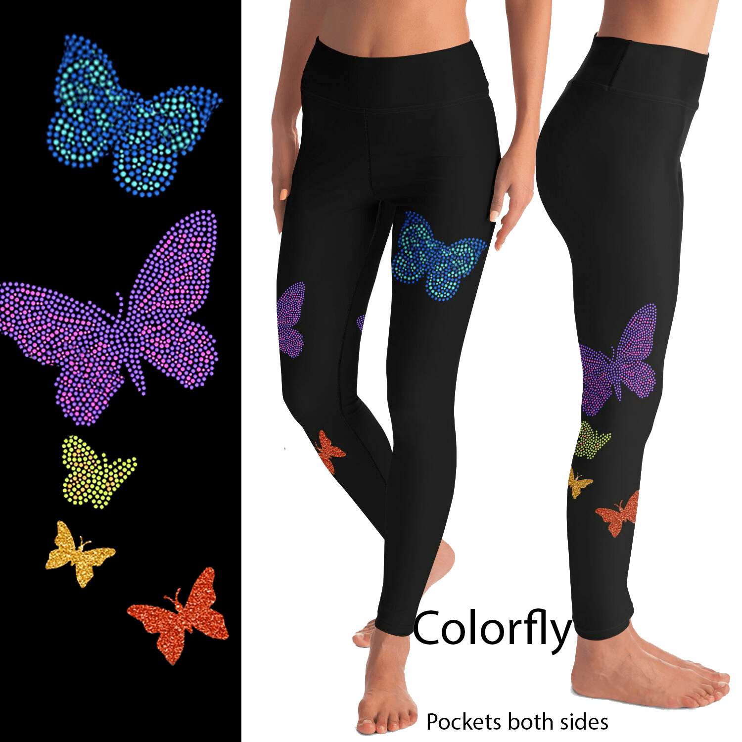 Butterfly Colors Rhinestud  Leggings with Pockets