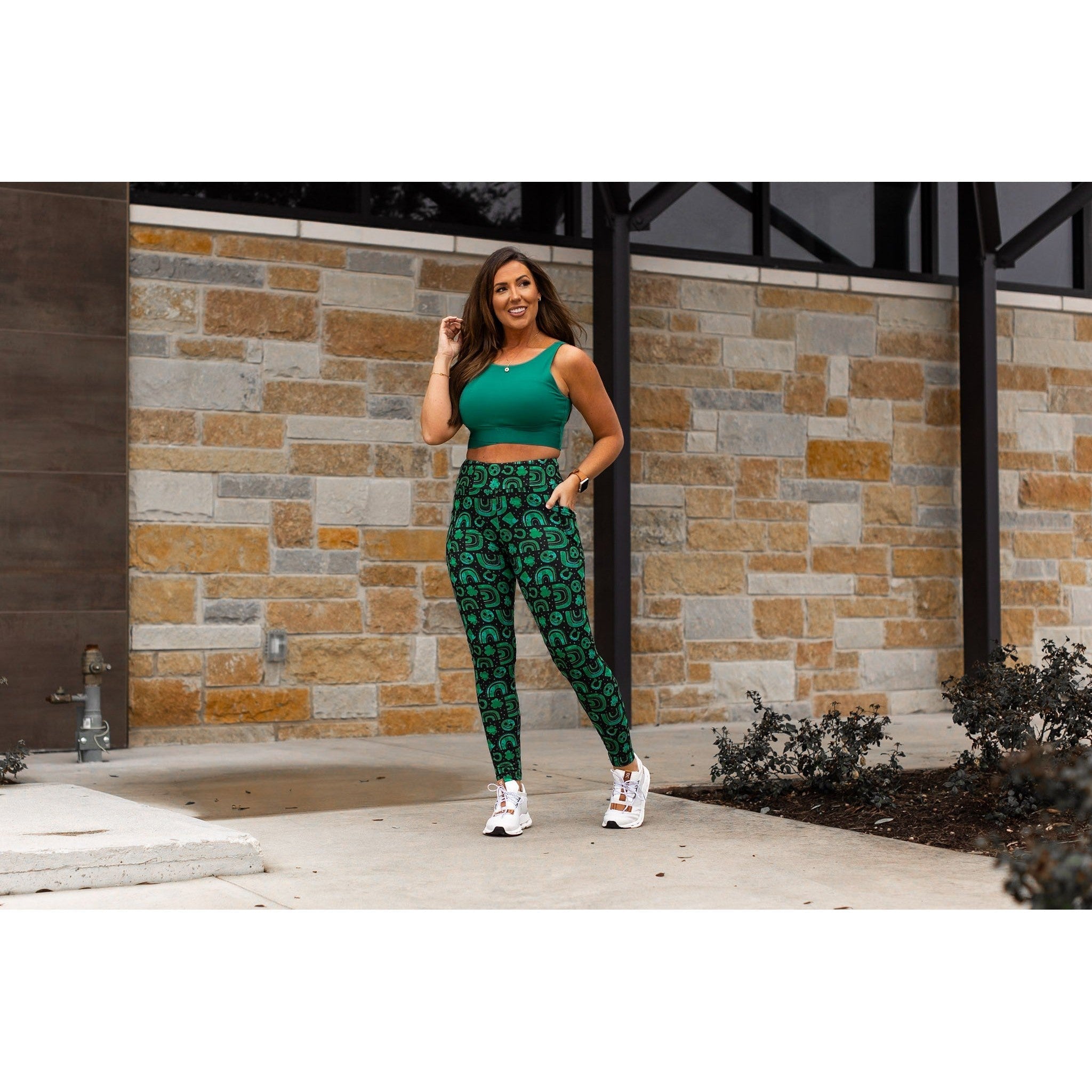 "St Patrick’s Day clover leggings by Julia Rose.Green shamrock print leggings for women"