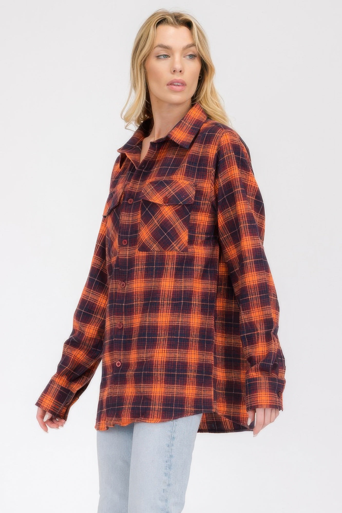 Womens Boyfriend Long Sleeve Checkered Flannel
