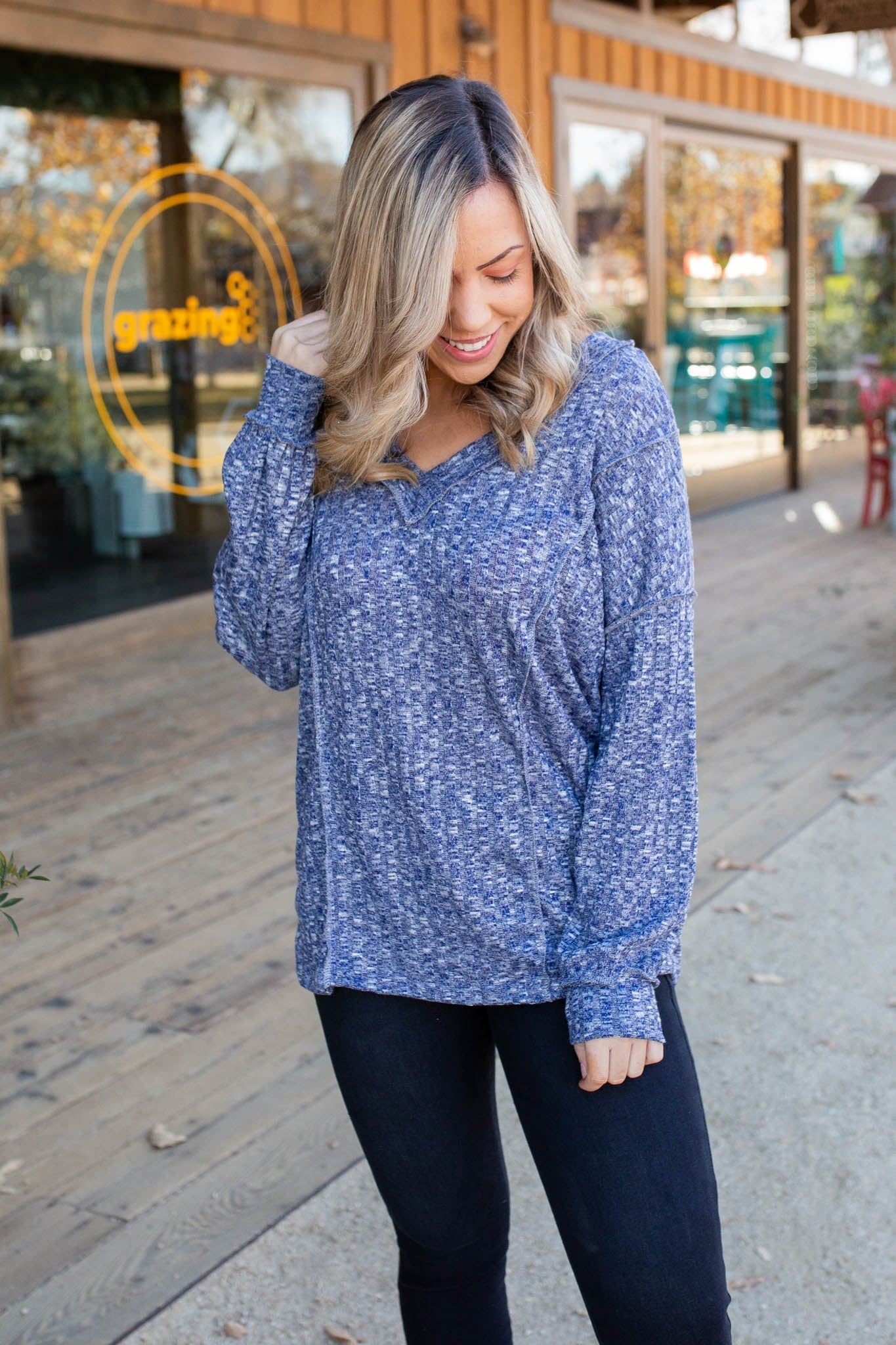 Wavy Navy Puff Sleeve Top