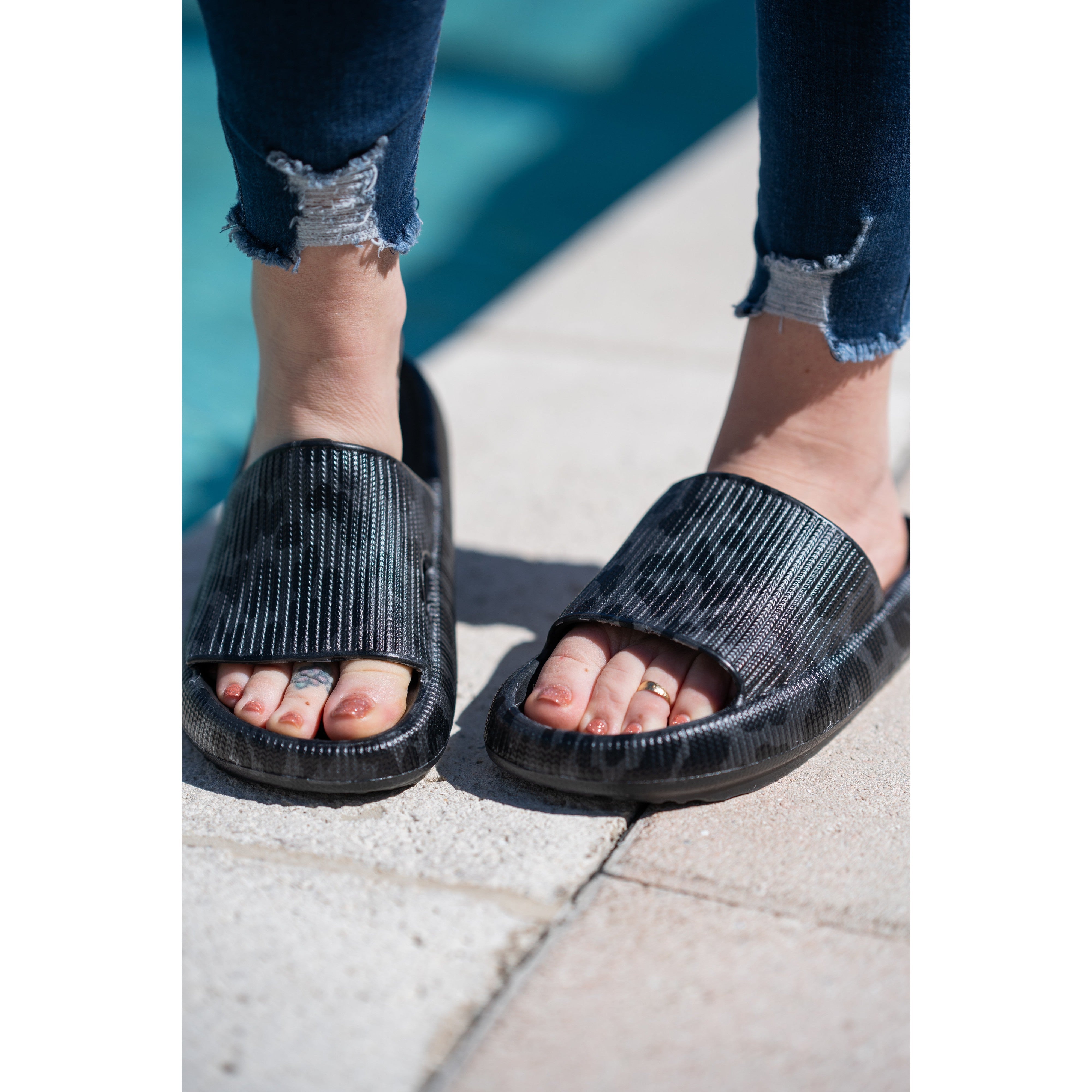 Ready to Ship | BLACK LEOPARD  Insanely Comfy -Beach or Casual Slides