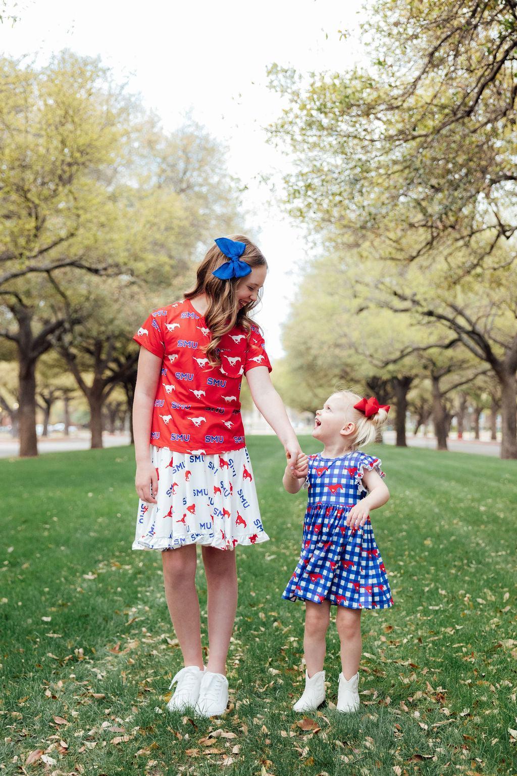 SMU Plaid Mustang Flutter Twirl Dress