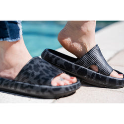 Ready to Ship | BLACK LEOPARD  Insanely Comfy -Beach or Casual Slides