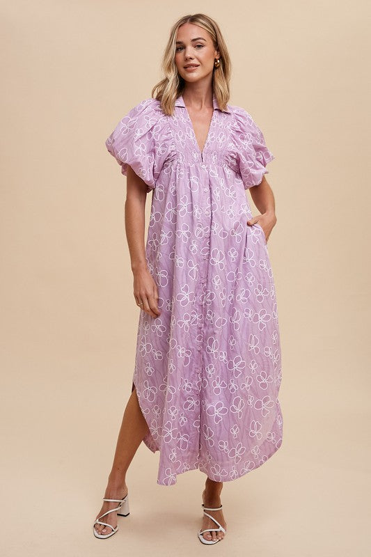 Annie Wear Floral Smock Detail Puff Sleeve Dress