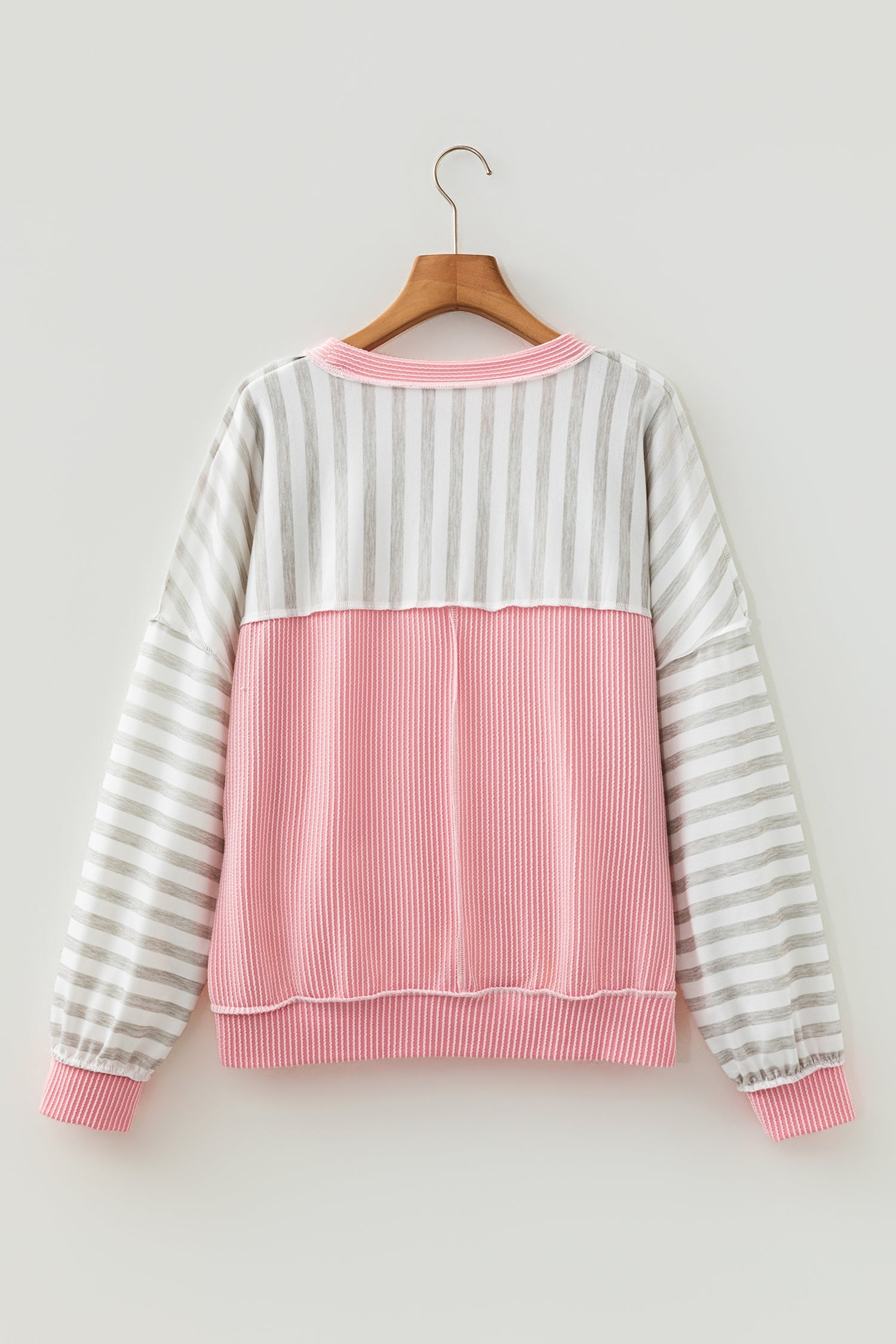 Stripe Corded Knit Patchwork Long Sleeve Top