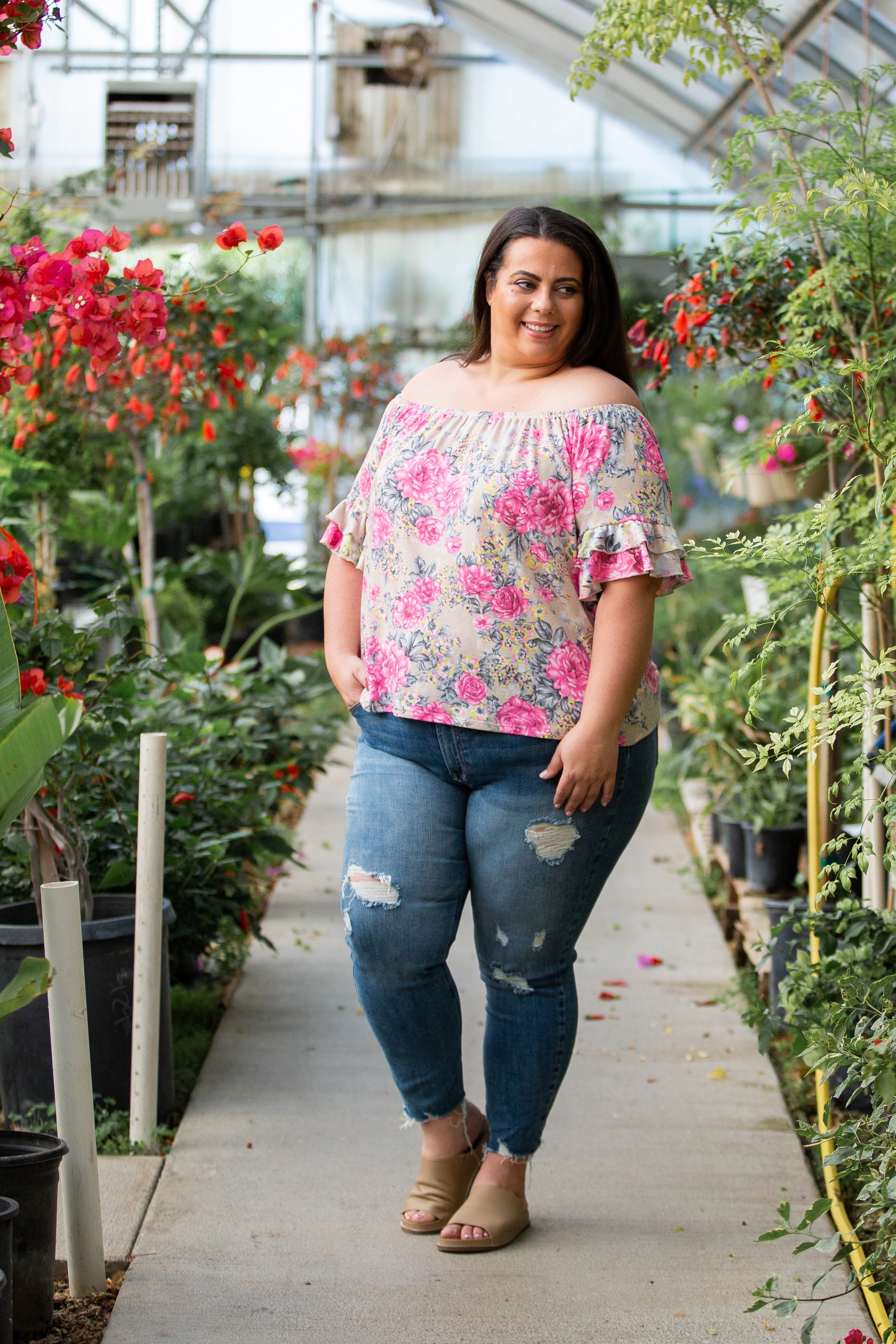 Summer Blooms Ruffle Sleeve Top