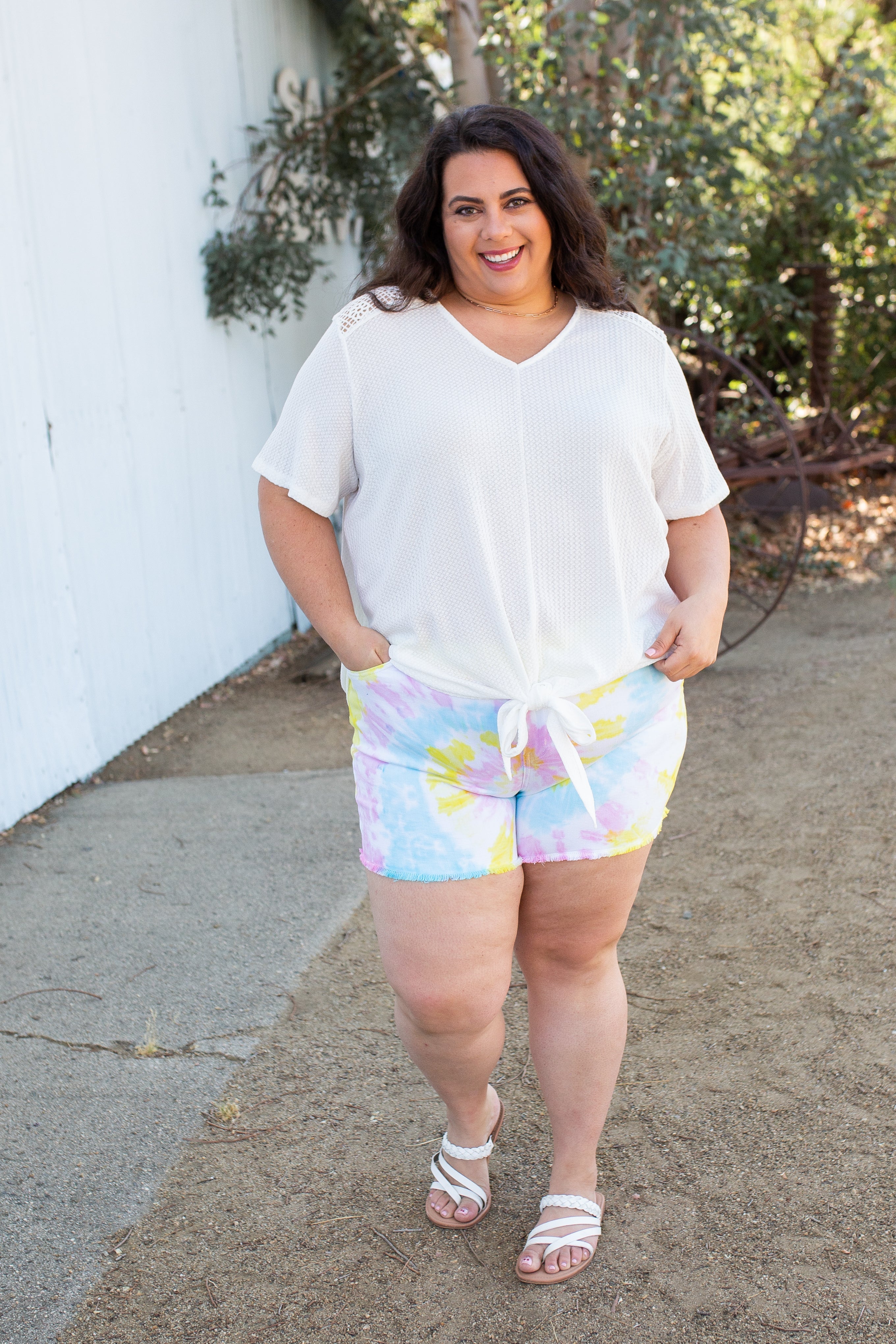 Spirited Front Tie Top in White