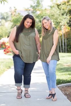 Boho Charm Sleeveless Top in Olive