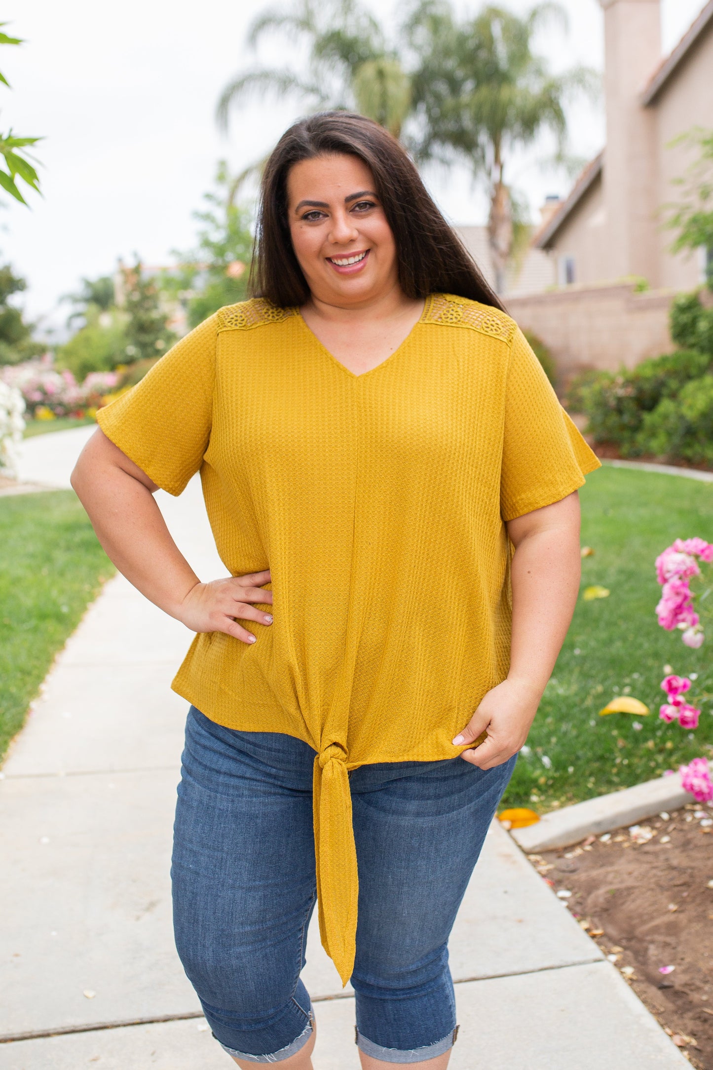 Spirited Front Tie Top in Mustard