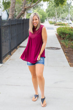 Boho Charm Sleeveless Top in Wine