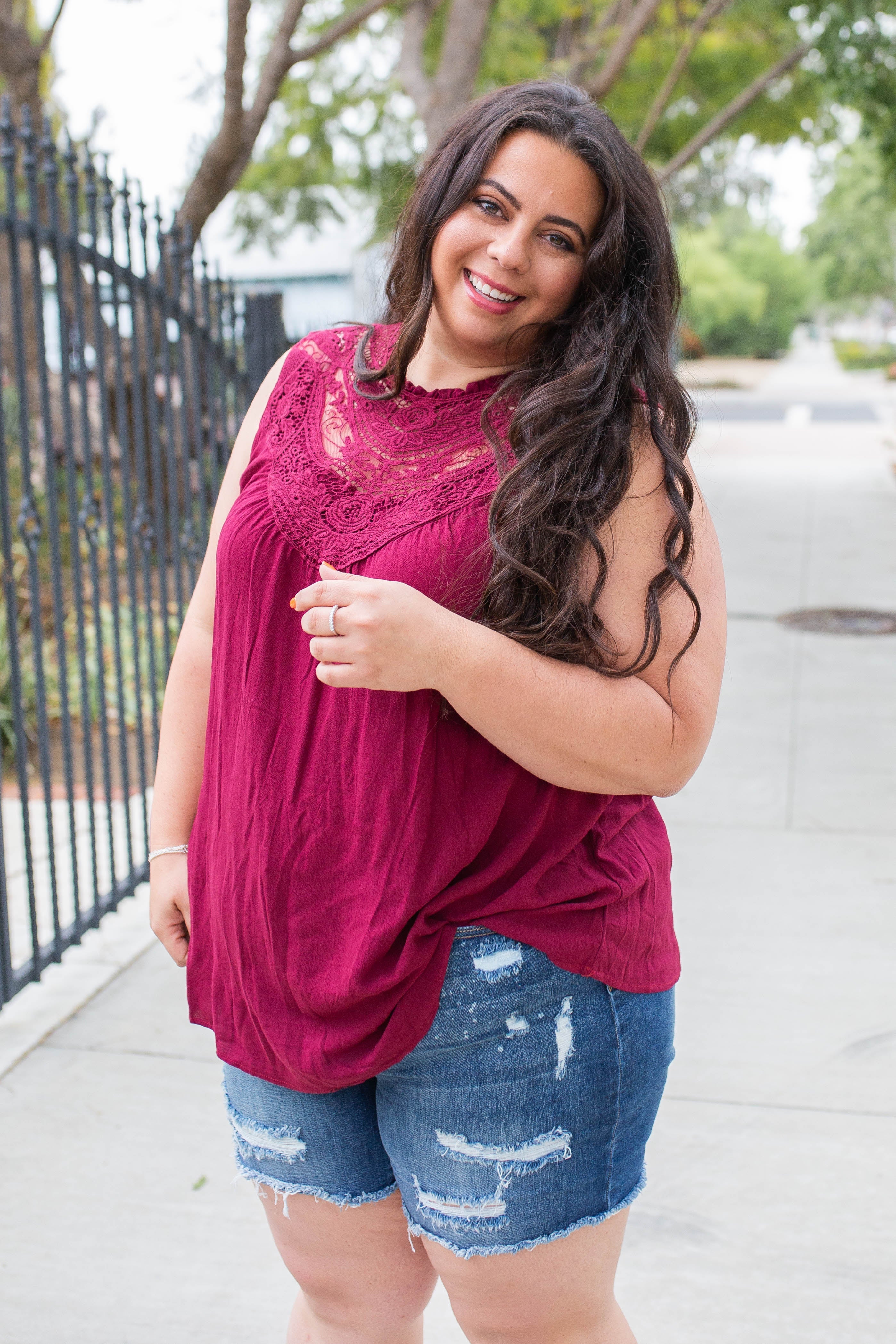 Boho Charm Sleeveless Top in Wine