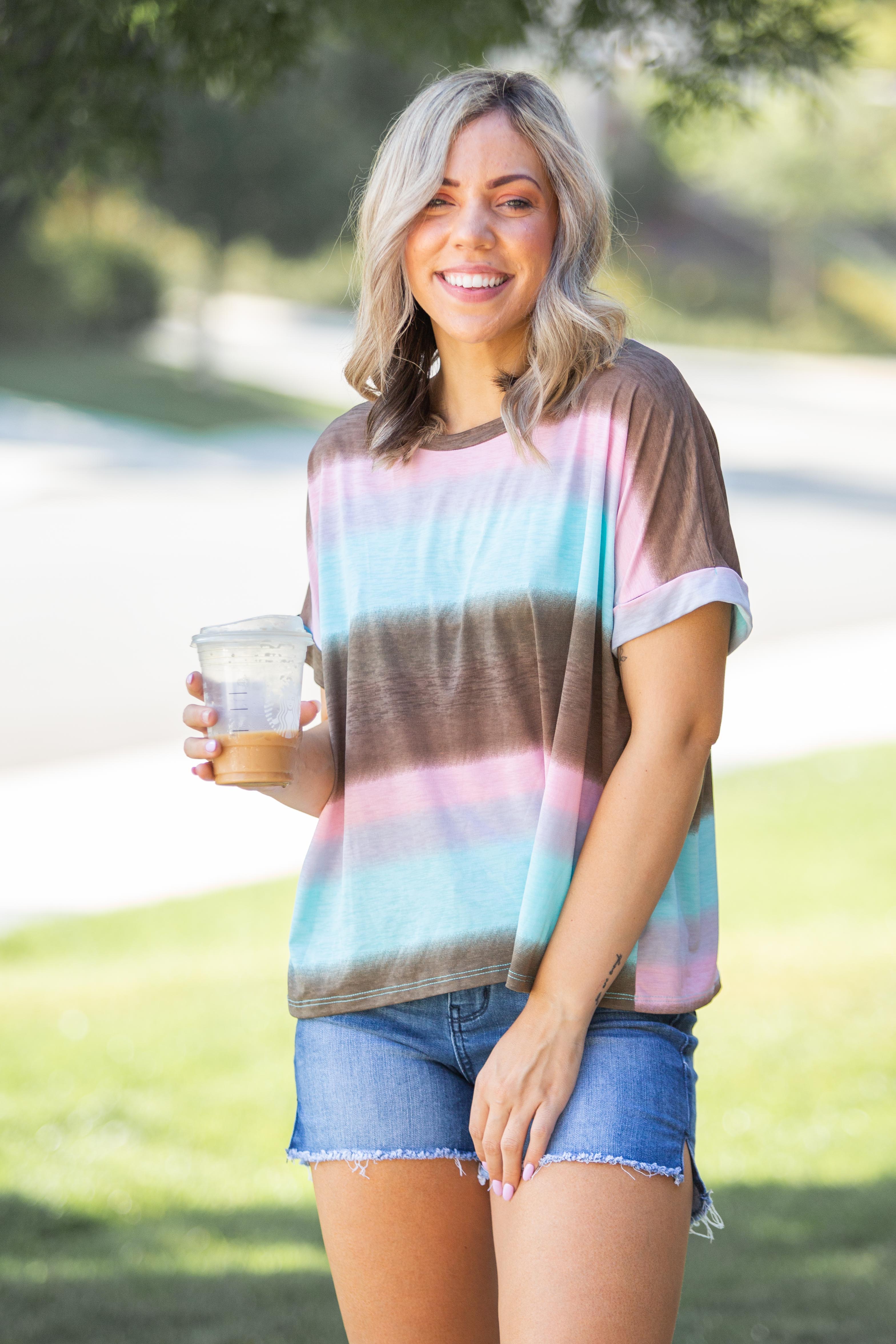 Gradiently Striped Boxy Tee