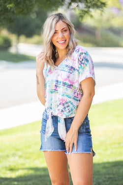 Aztec Tie Dye Front Knot Top