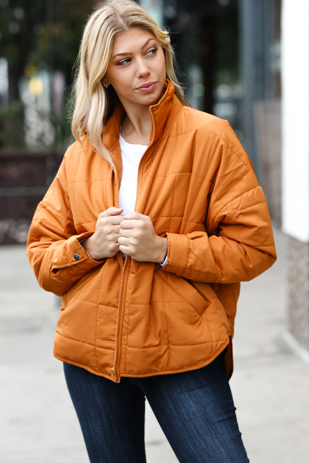 Eyes On You Butterscotch Quilted Puffer Jacket