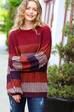 Take All Of Me Burgundy & Navy Stripe Oversized Sweater