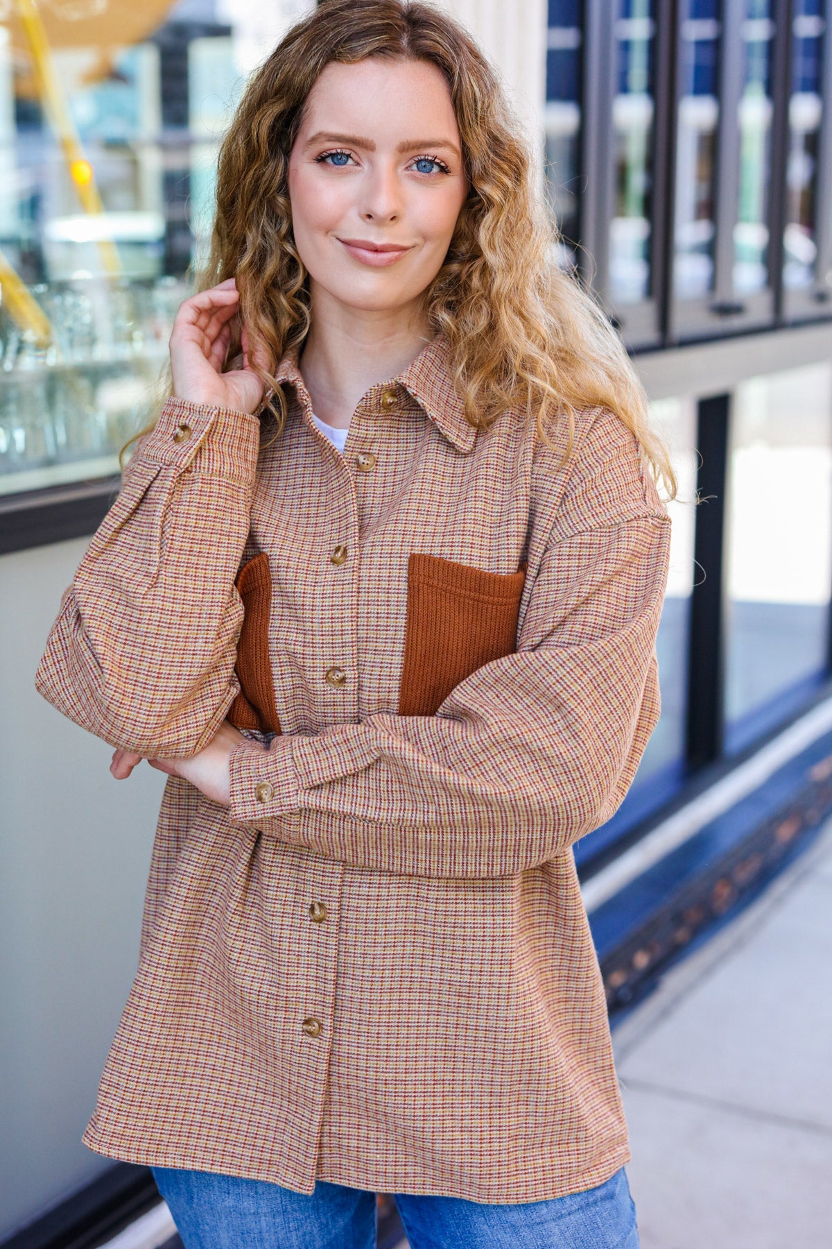 Start You Day Rust Flannel Plaid Oversized Shacket