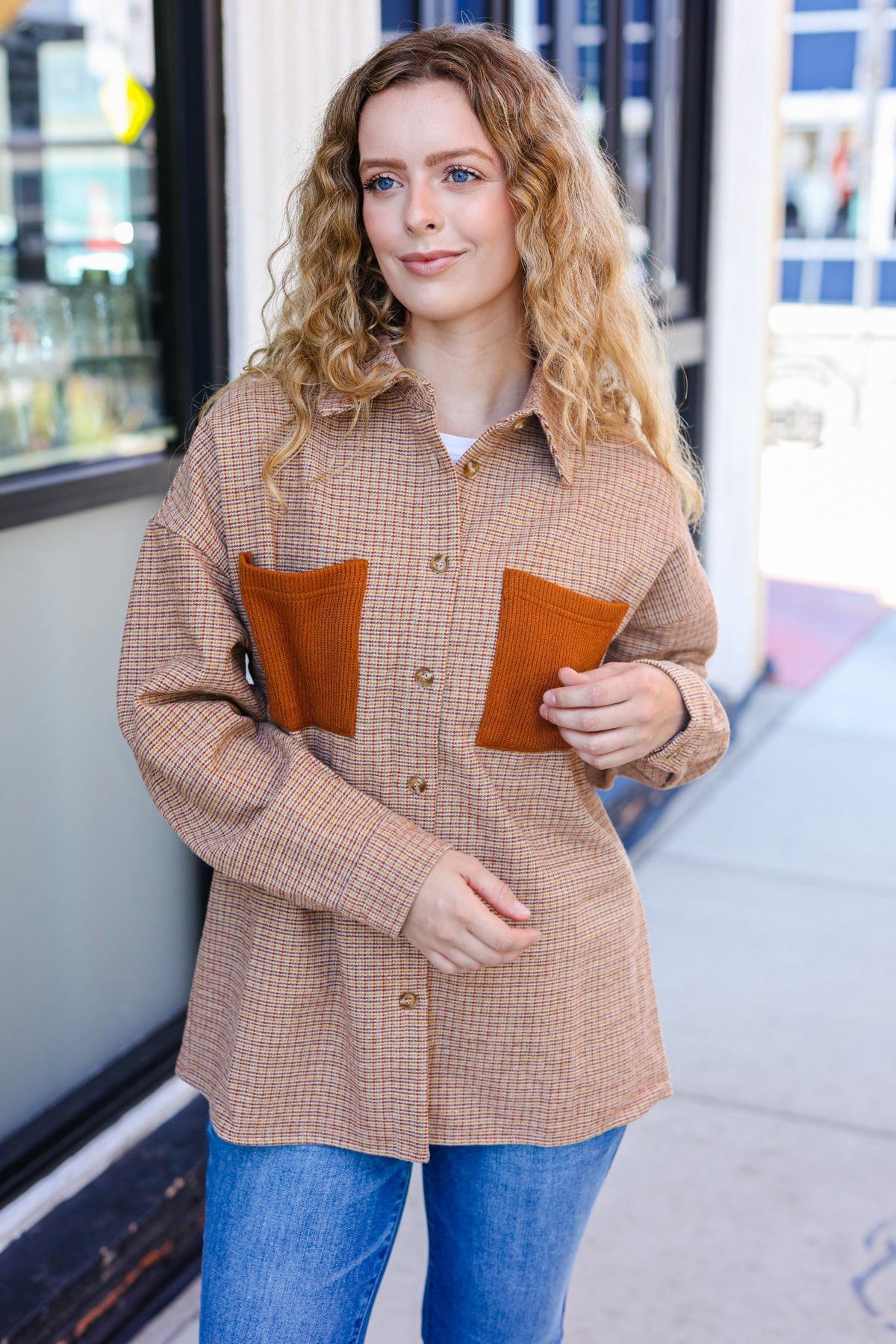 Start You Day Rust Flannel Plaid Oversized Shacket