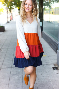 Beautiful You Orange & Multicolor Tiered Babydoll Dress