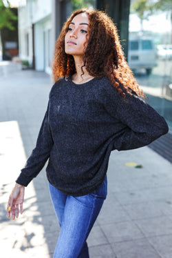 Beautiful You Charcoal Ribbed Brushed Hacci Sweater