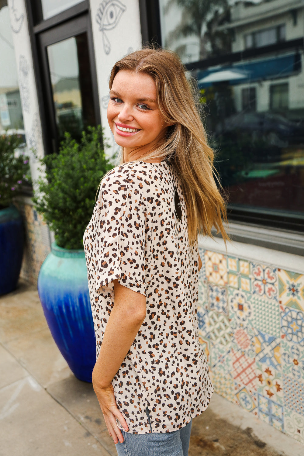 Feeling Bold Ivory Animal Print Dolman Collar Button Down Top