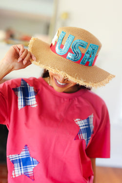 USA Sequin Frayed Edge Straw Hat (Copy)