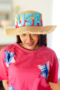 USA Sequin Frayed Edge Straw Hat (Copy)