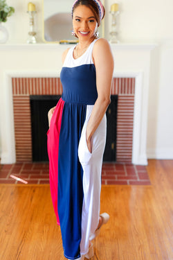 Patriotic Color Block Fit & Flare Maxi Dress