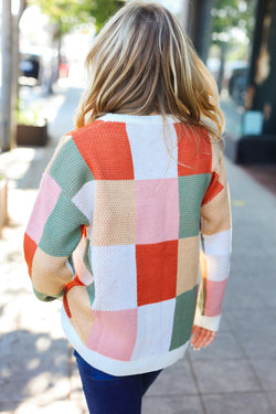 Be Bold Ivory & Rust Checker Jacquard Knit Sweater