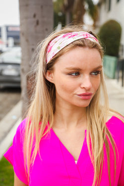 Pink Floral & Lips Print Valentine Twist Headband