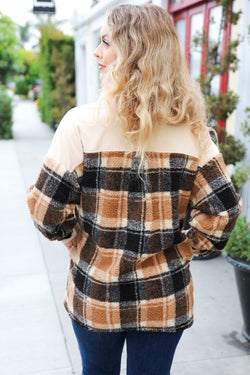 Adorable Taupe Corduroy & Plaid Sherpa Button Jacket