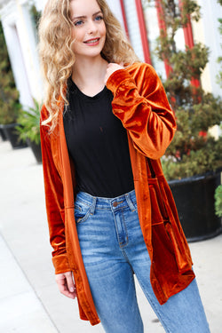 Dazzling Rust Velvet Button Down Tunic Top