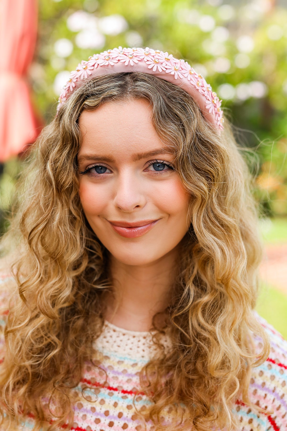 Pink Satin Daisy Rhinestone Headband