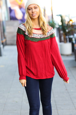 Christmas Red Terry Hacci Color Block Pullover