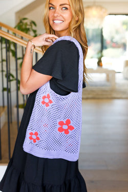 Lavender & Orange Floral Crochet Tote Bag (Copy)