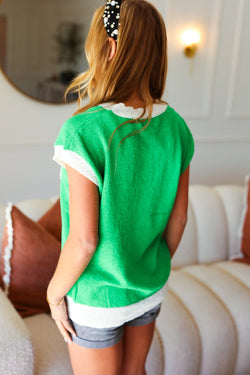 Lucky Kelly Green Embroidered Clover Short Sleeve Dolman Sweater