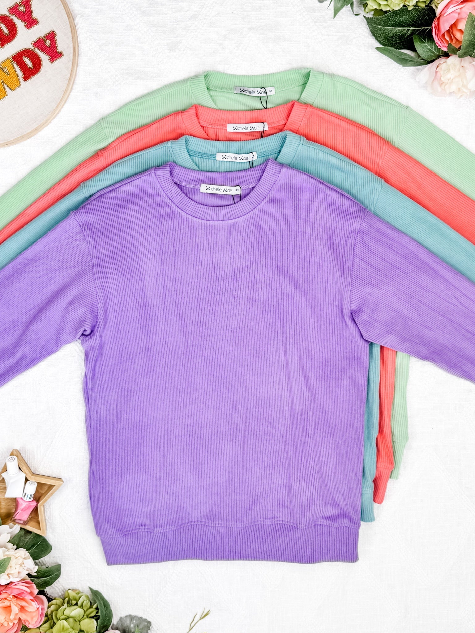 Corrine Ribbed Pullover Top - Purple