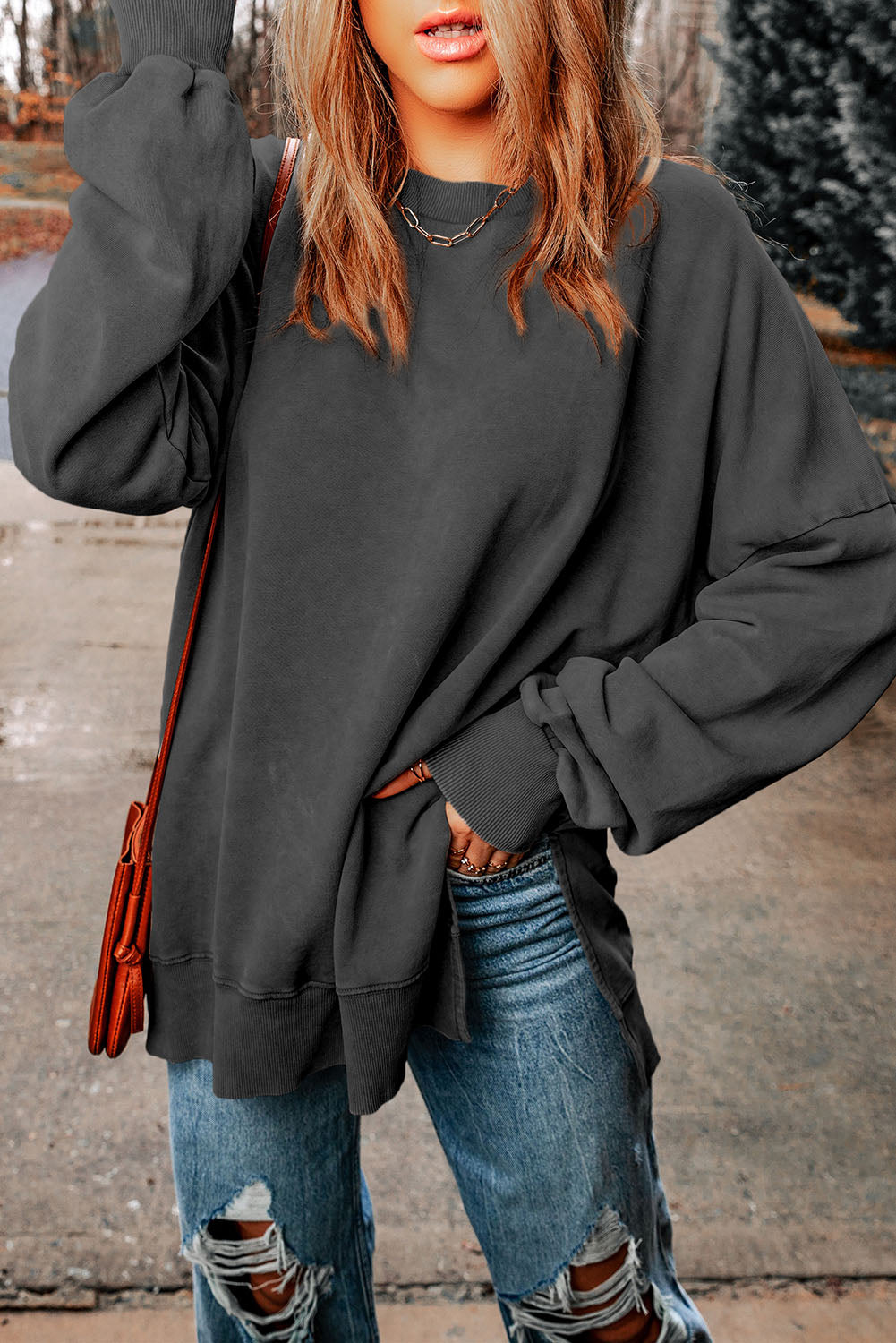 Early Access - Dropped Shoulder Round Neck Long Sleeve Blouse