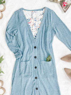 Knit Colbie Ribbed Cardigan - Dusty Blue