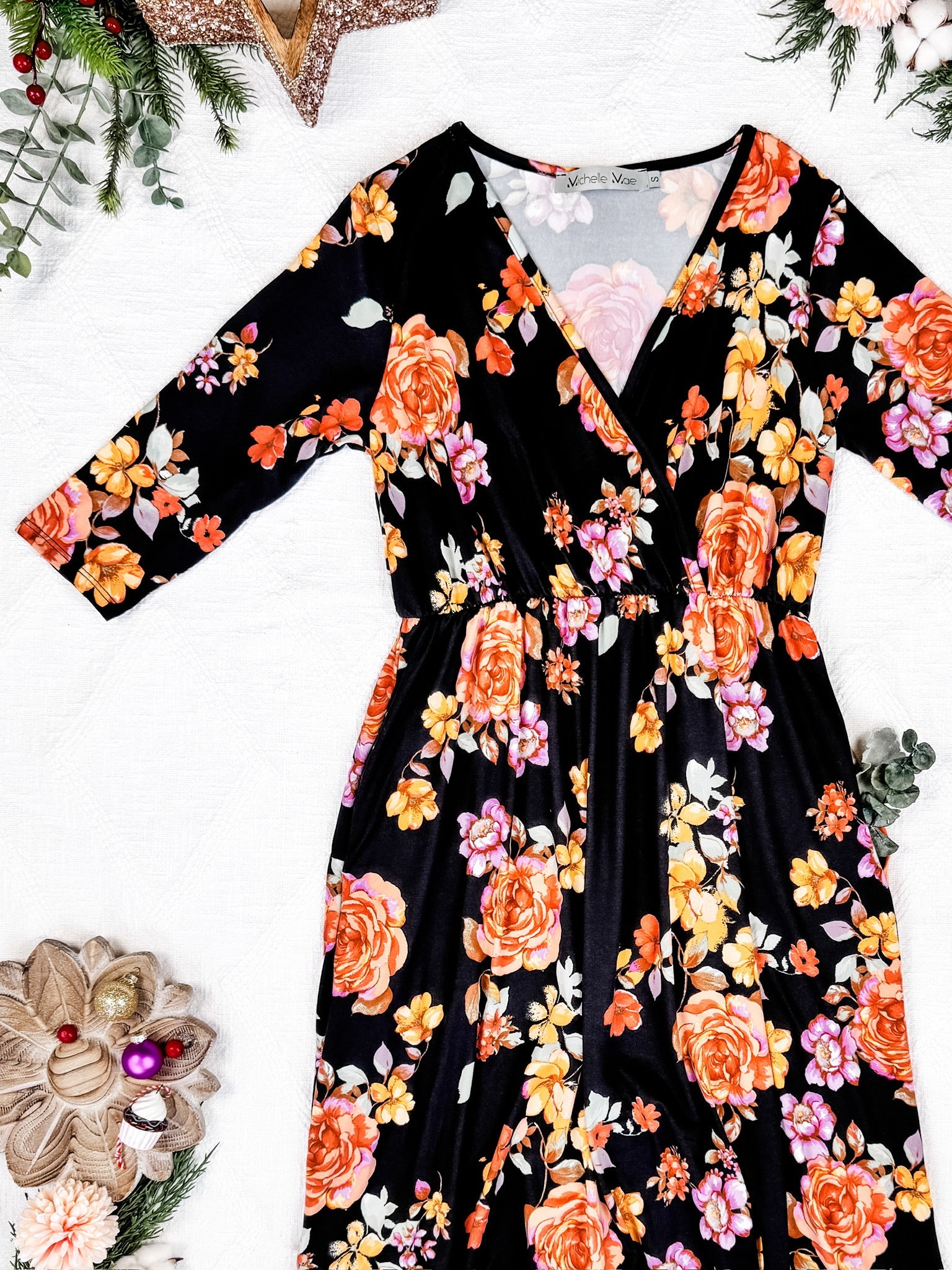 Taylor Dress - Black Fall Floral Mix