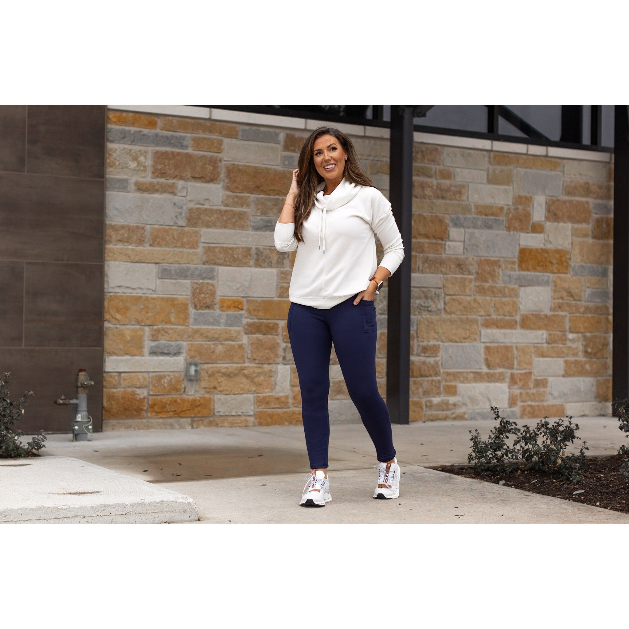 Ready to Ship | The Nicole - Navy FLEECE Full Length with Pocket Leggings
