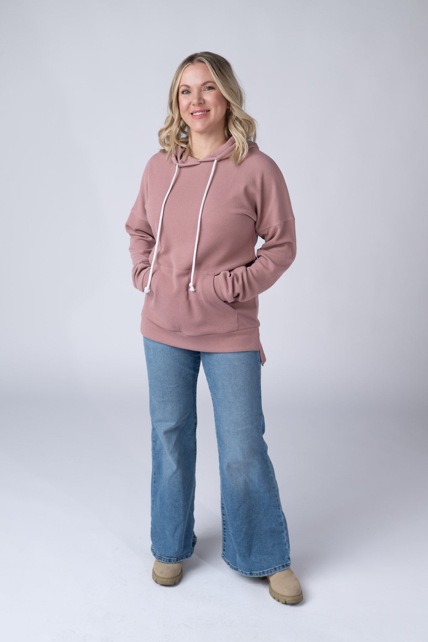 Kacey Ribbed Hoodie - Rose