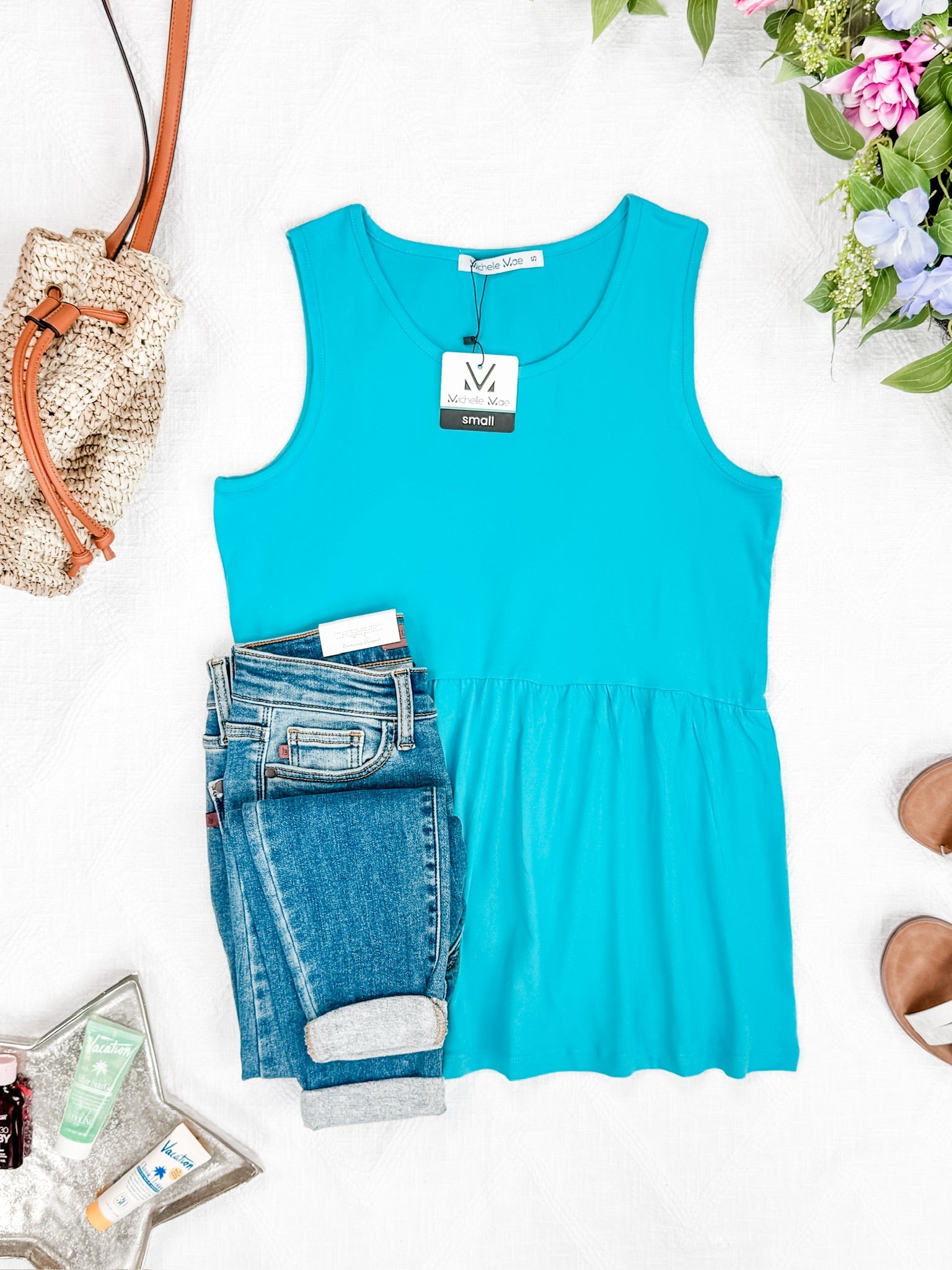 Renee Ruffle Tank - Ocean Blue