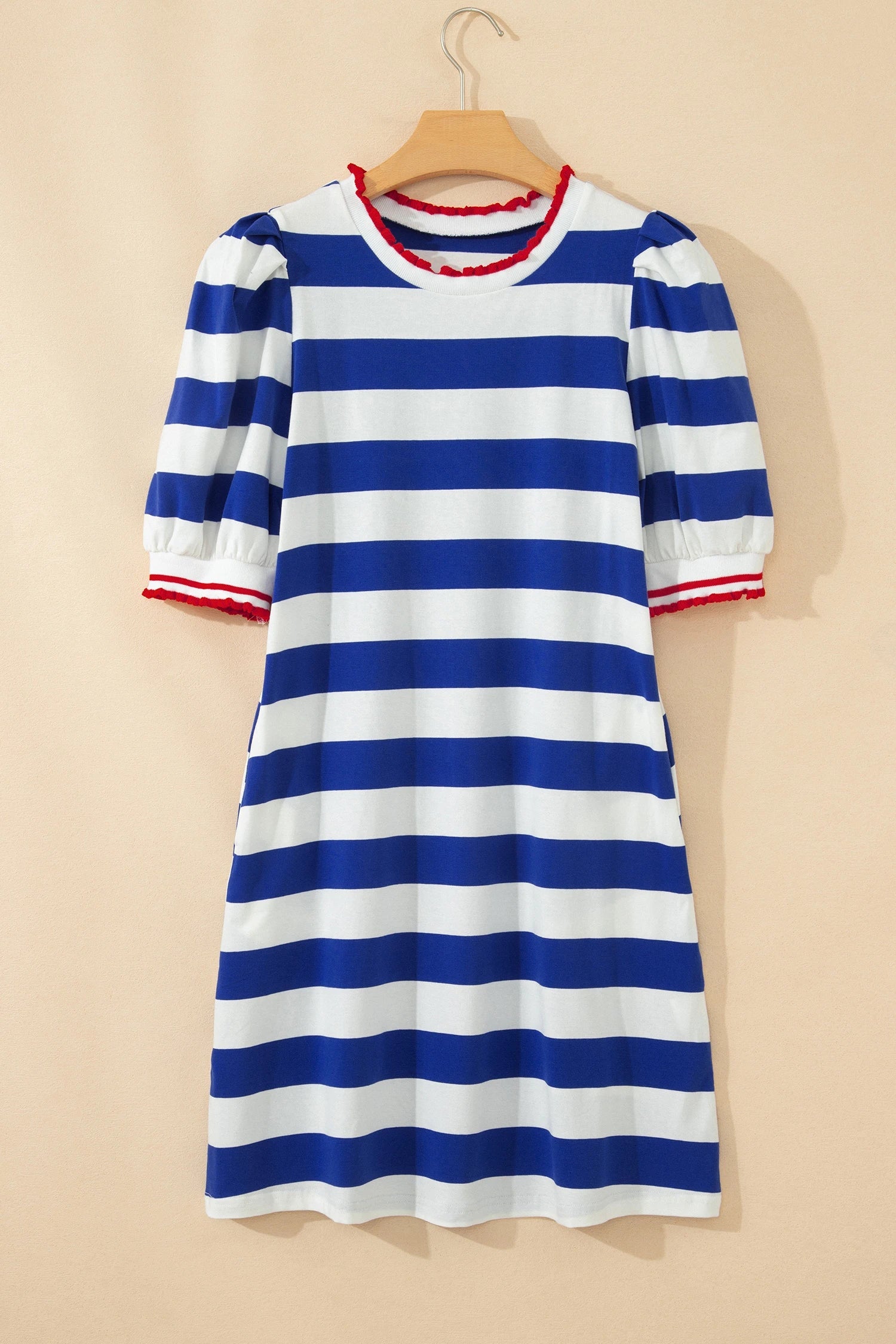 Stripe Contrast Trim Puff Sleeve Mini Dress