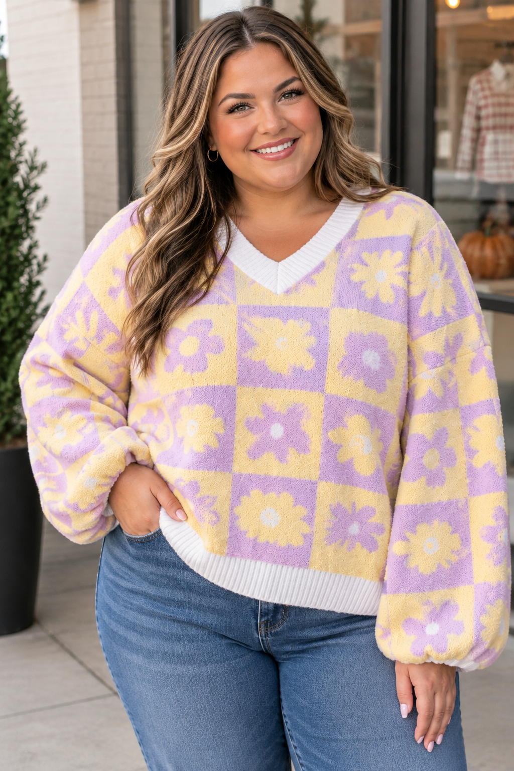 Floral Long Sleeve Plus Size Sweater WTW