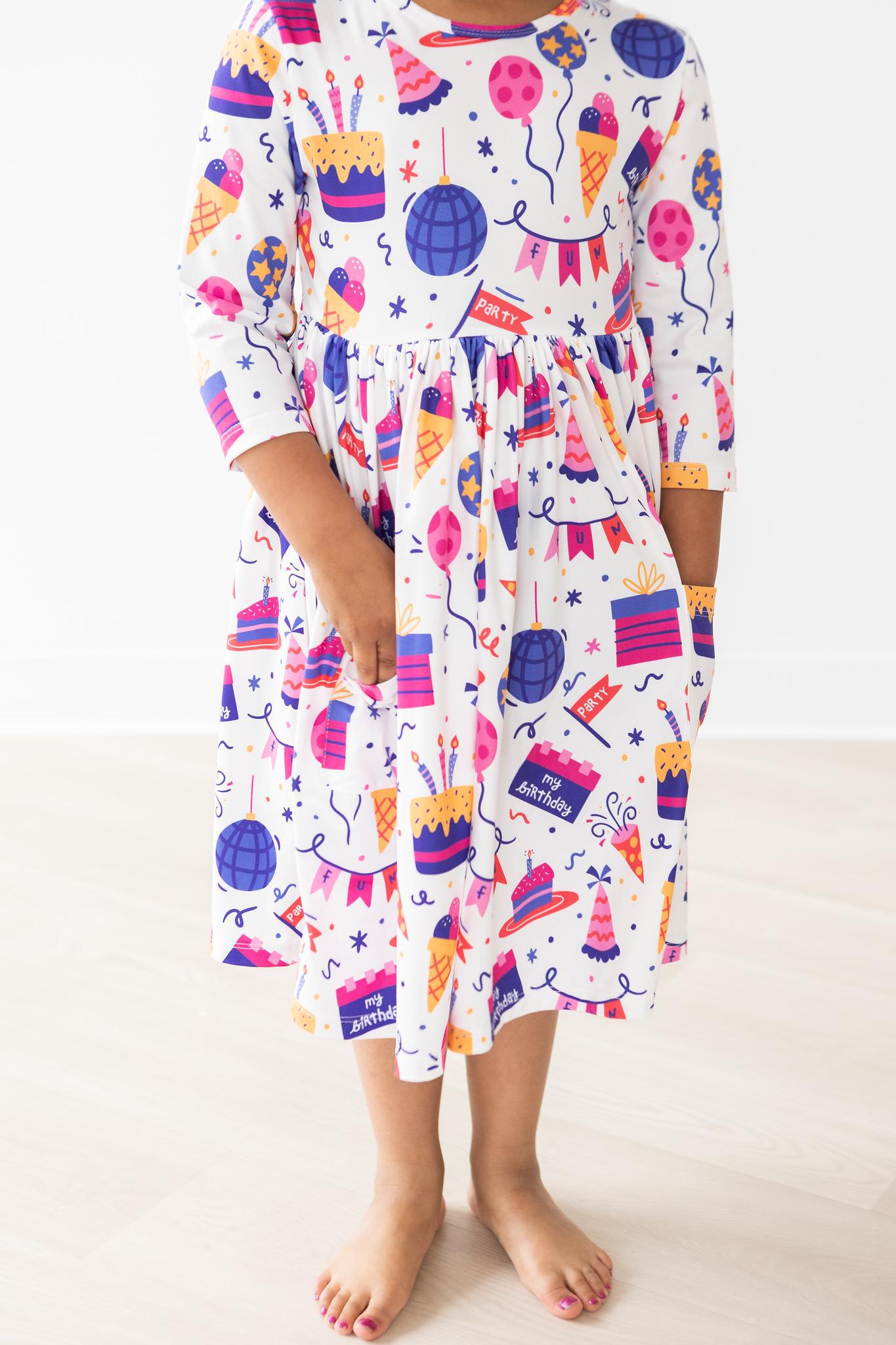 Happy Birthday 3/4 Sleeve Pocket Twirl Dress