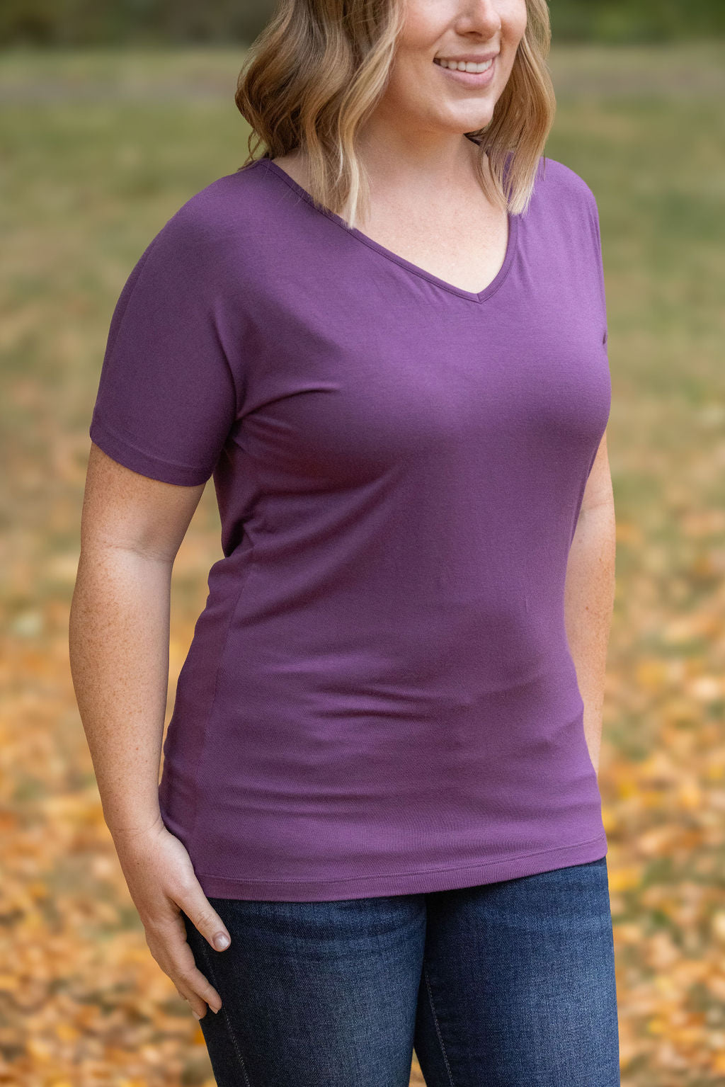 Chloe Cozy Tee - Purple | Women's V-Neck Top