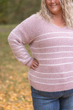 Cozy Striped Sweater - Mauve